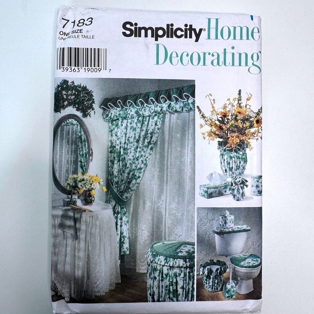 Simplicity 7183 Uncut Sewing‎ Pattern Bathroom Decor Shower Curtain Sink Skirt